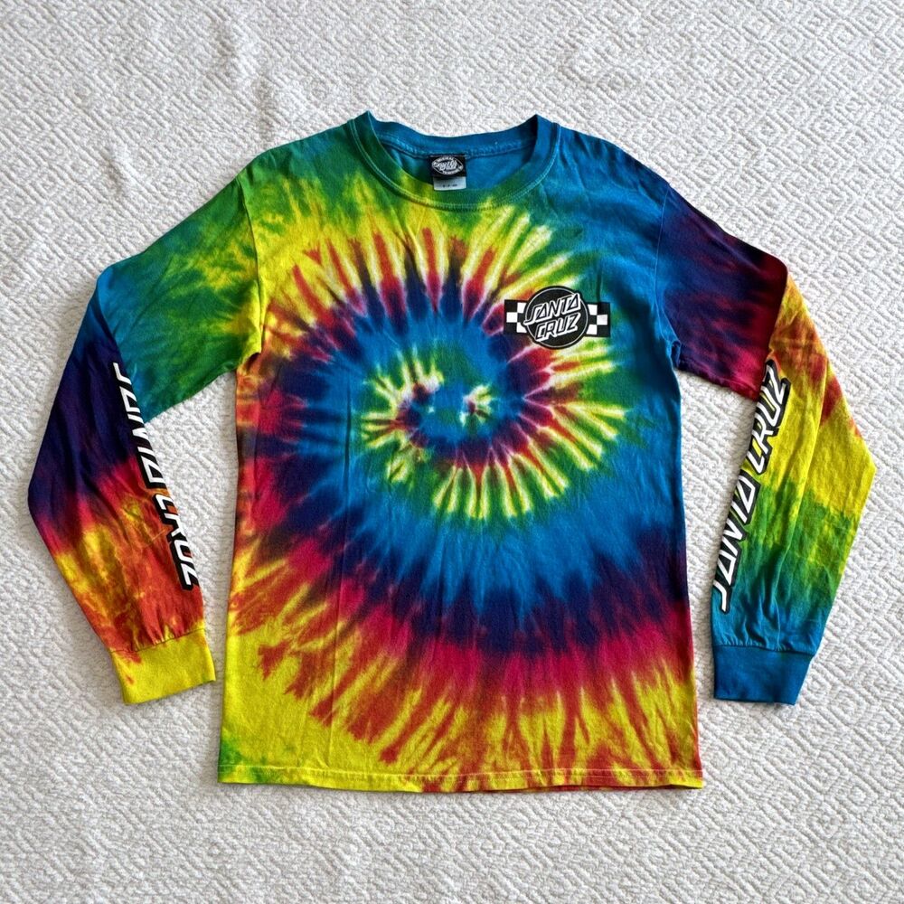 Santa Cruz Tie-Dye Logo Long Sleeve Knit T-Shirt Mens Size S Crew Neck